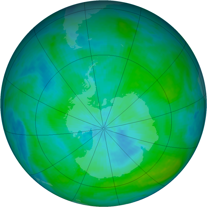 Antarctic ozone map for 25 February 1992